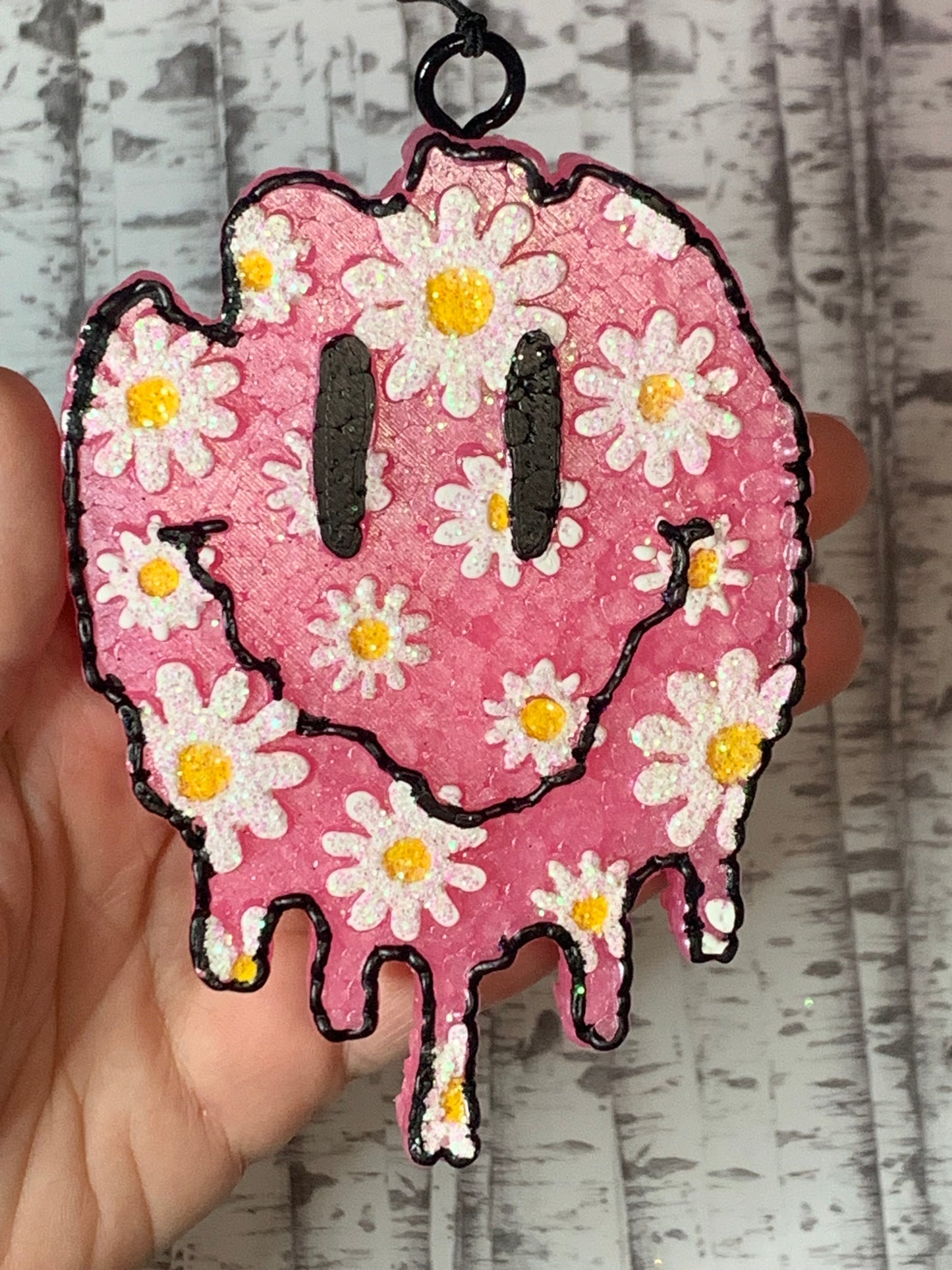 Pink Daisy Smiley Face Drip